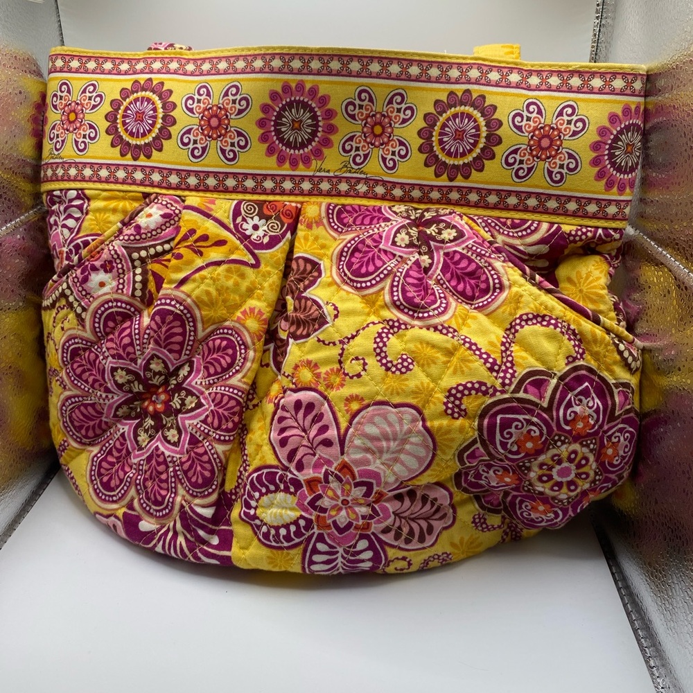 VERA BRADLEY Retired Bali Gold Yellow Floral Handbag Purse Bohemian Yellow Pink